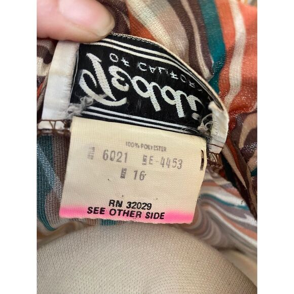 Vtg Retro‎ Teddie of Cali Frill V-Neck Button Blouse Abstract Stripe Lrg 16 - Picture 4 of 13